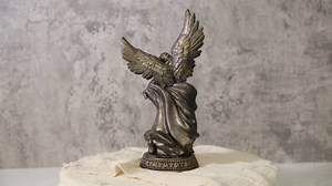 12" H Saint Michael Statue Painted in Black Bronze Finish,Saint Michael Archangel Statue for Protecting, San Miguel Defeating with Satan on Name Base,Resin Archangel Sculpture