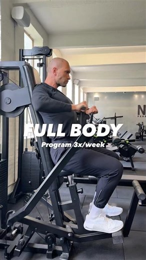 Full Body Program 3x/week: 8 exercises, 60 minutes total, 2 minutes rest between sets.