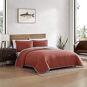 Eddie Bauer - Full/Queen Quilt Set, Soft Reversible Bedding with Matching Shams, Fishing Inspired Home Decor (Troutdale Orange, Full/Queen)