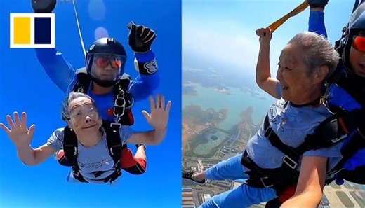 84-year-old Chinese woman skydives from 3,000m for first time