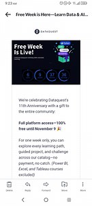 Hey there Facebook Family! Dataquest is offering FREE Week from now through November 9, 2025. All trainings are free EXCEPT Power BI, Excel and Tableau. Register here: https://app.dataquest.io/login?target-url=%2Fsettings%2Fshare @ | Carla Jenkins | Facebook