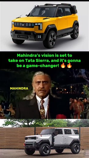 🔥Mahindra’s Vision vs Tata Sierra Mahindra’s new VISION SUV is gearing up to challenge the iconic comeback of the Tata Sierra — and this rivalry is going to shake the Indian SUV market! Sierra brings nostalgia modern design, while Mahindra Vision focuses on futuristic styling, EV tech, and aggressive stance. Both brands are going head-to-head to redefine the future SUV segment in India! Here's what Sierra brings to the battle 👇 ⭐ TATA SIERRA – KEY FEATURES • Iconic Retro-Modern Design – classi