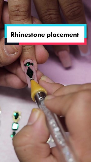 Step-by-Step Rhinestone Placement for Stunning Emerald Pink Nails