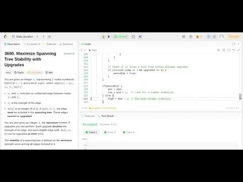 Daily leetcode problem 3600 in C++ Python C Java JavaScript #leetcodecoding