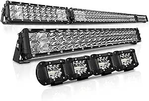 LED Light Bar Kit 52 Inch 22 Inch Triple Row Flood Spot Beam Combo 32000LM 6500k 4PCS 4 Inch LED Cube Pods IP68 Chip Fog Offroad Work Driving LED Light Bars for Truck SUV ATV 4x4