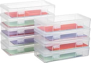 novelinks Plastic Small Storage Bins with Lids for Organizing, Mini Clear Storage Containers and Stackable Storage Box Organizer for Pencil Boxes, Task Boxes, Crayon Boxes (9 Pack Medium)