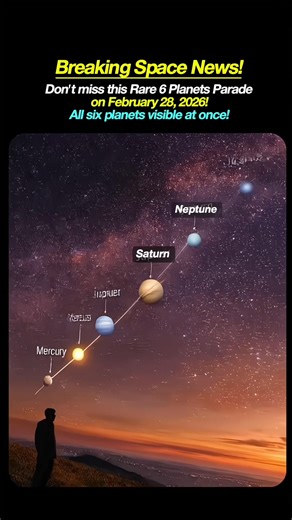On Feb. 28, stargazers will have to look towards the western horizon to see 2026's only planetary parade. Six planets will be in alignment: Mercury, Venus, Jupiter, Saturn, Uranus and Neptune. The rare celestial event lasts 30 to 60 minutes and offers views of Mercury, Venus, Jupiter, and Saturn #space #viralfbreelsfypシ゚ #alignment #planetaryalignment #space #astronomy | Modern Sciencex
