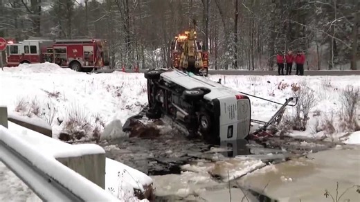 Van goes off road in New Durham, crashes into river
