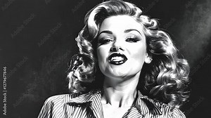 Retro glamour: classic hollywood star smiling in motion sequence