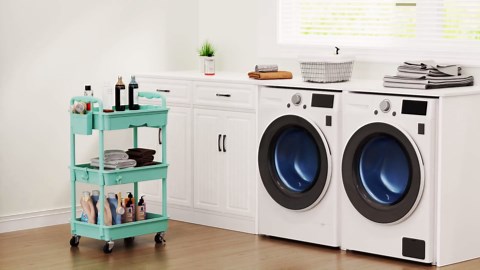 SUNALLY 3 Tier Rolling Cart with Drawer, Bathroom Storage Organizer with 2 Lockable Wheels, Multifunctional Rolling Storage Cart for Bathroom, Kitchen, Office, Craft, Makeup, Baby Essentials, White