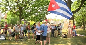 'Lift the blockade!': Demonstrators rally at Mitchell Park demanding an end of the Cuban embargo