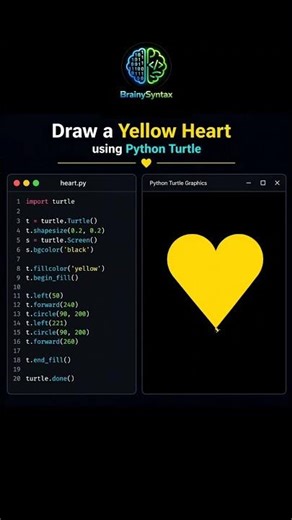 💛 in python 🐍 Save this video 👍 Subscribe my channel #coding #csstudent #python #yellowheart