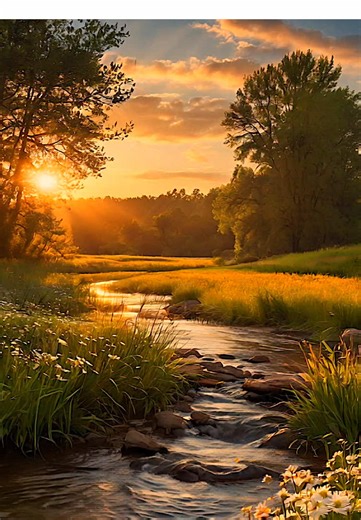 Golden River Sunrise: Aesthetic Nature Experience