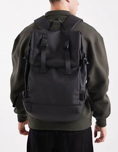 ASOS DESIGN rubberised rolltop backpack in black | ASOS