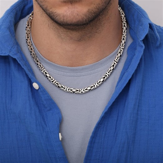 Handmade 925k Sterling Silver Oxidized Byzantine Chain Necklace for Men - Etsy