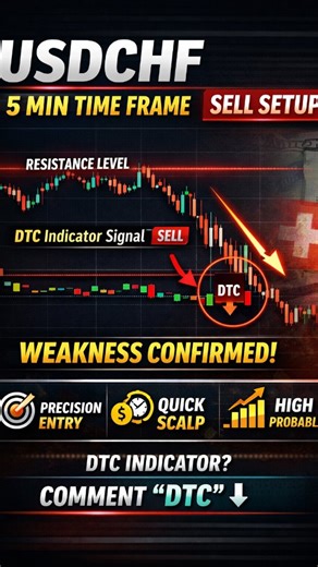 DTC indicator on Instagram: "USDCHF | 5-Min Time Frame 📉 Multiple selling opportunities spotted using the DTC Indicator 🔥 The market respected resistance and showed clear weakness. Smart money flow = follow the trend, not emotions. 🎯 Precision entries ⏱️ Quick scalps 📊 High-probability setup Comment “DTC” to get the indicator 🚀 ⚠️ Financial Disclaimer: This content is for educational purposes only. Trading involves risk. Please do your own analysis before taking any trade. #USDCHF #ForexTra