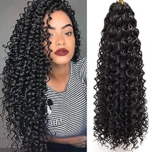 GoGo Curl Crochet Hair for Women Water Wave Curly Crochet Hair Wavy Human Hair Deep Wave Beach Curl Crochet Synthetic Hair Extensions (22 inch(Pack of 6), 1B Natural Black)
