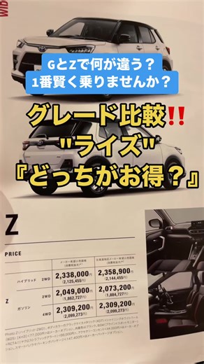 トヨタライズのグレード比較