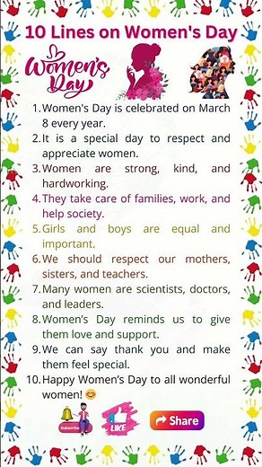 Happy Women's Day | 10 Lines on Women's Day | Essay on Women's Day | Women's Day Speech