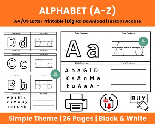Alphabet Tracing Worksheets | Easy Letter Formation Practice | Preschool & Kindergarten PDF - Etsy