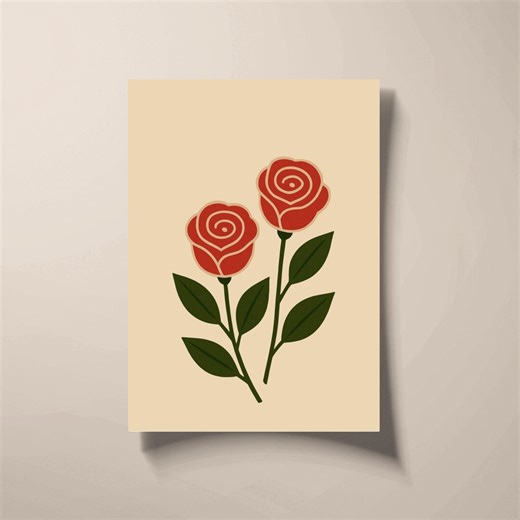 June Birth Flower Print • Rose Wall Art • Mid Century Modern Floral Illustration • Retro Botanical Decor • June Birthday Gift - Etsy