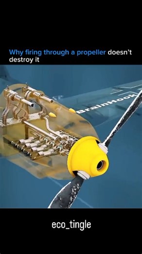 EcoTingle on Instagram: "It looks impossible — but it’s pure timing and mechanical precision. ⚙️✈️ Early fighter planes solved a deadly problem using a synchronization (interrupter) gear that mechanically linked the machine gun to the engine. The system allowed bullets to fire only in the tiny gaps between spinning propeller blades, never when a blade crossed the firing line. With propellers spinning at thousands of RPM, this required extreme accuracy. What looks like chaos was actually controll