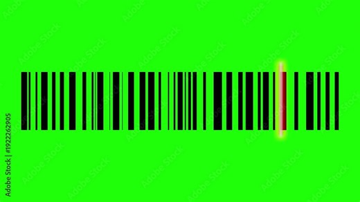 Digital Barcode Scanning Animation with Red Laser Beam on Chroma Key Green Screen Background