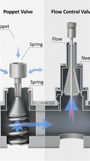 Poppet Valve VS Flow Control Valve animation #valve #yt