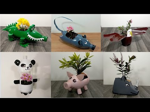 hacer macetas de animales de BOTELLAS PLASTICAS recicladas materas de animales de reciclaje