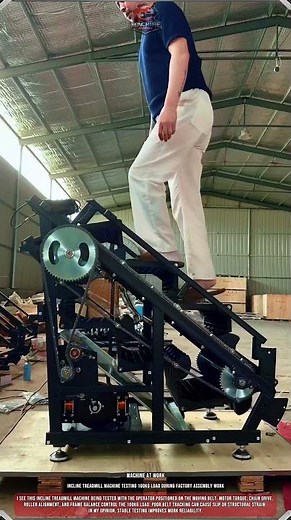 Incline Treadmill Machine Testing 100kg Load During Factory Assembly Work