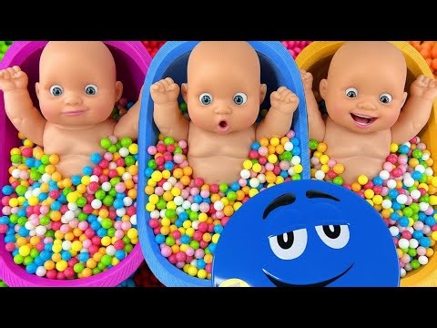 Full of 3 Rainbow BathTubs Candy with M&M's & Magic Slime Cutting Video
