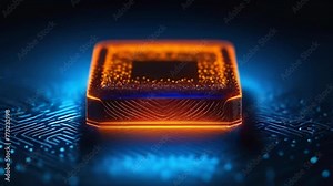 Abstract futuristic technology background CPU circuit. AI Processor Power. Colorful orange and blue Digitalization Process. Data Transmission in Futuristic Board Chip Virtual Computer Animation Stock Video