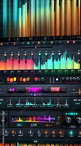A digital audio workstation interface shows a colorful waveform and various audio editing tools