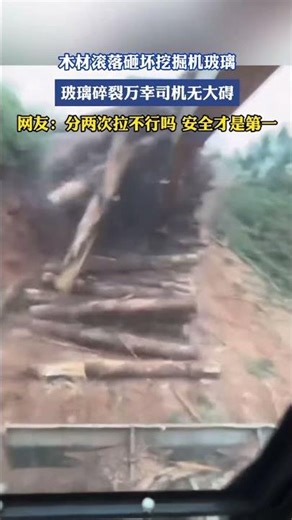 One Second Disaster! Falling Logs Crash Excavator 😱 惊险一幕木桩坠落砸中挖掘机