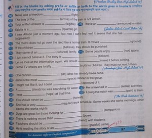 Fill in the blanks by adding prefix or suffix or both to the wo... | Filo