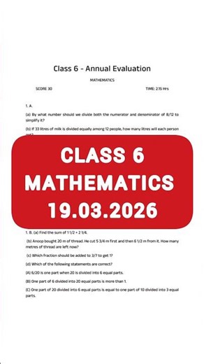 Class 6 Mathematics annual exam model question paper 2026 scert