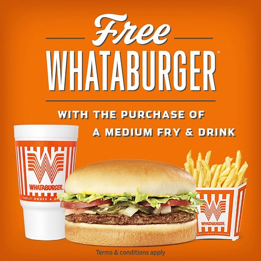 1.1K views | You know what’s better than a Whataburger? A FREE Whataburger! Buy a medium fry and medium drink and get the burger on us! | Whataburger | Facebook