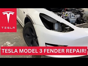 Collision Repair Process fixing a Tesla Model 3 Fender