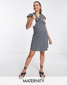River Island Maternity frill detail mini dress in black check | ASOS