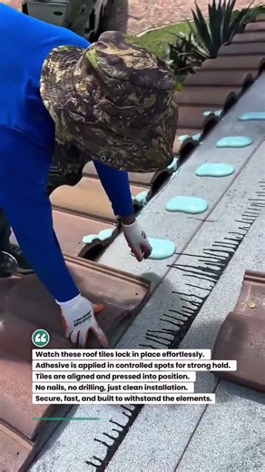 Fast Roof Tile Install with Adhesive Method! #roofing #construction #tools