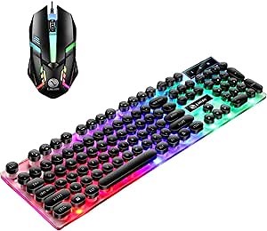 Gaming Keyboard and Mouse Light up Keyboard for Pc Tablet USB Wired Mechanical Keyboard Cute Keyboard Portable Mini Keyboard Desk Accessories Cool Stuff Gifts for Teenage Boys Men 104 Key (Black)