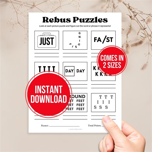 Printable Brain Teaser Games, Rebus Puzzle Quiz, Picture Word Puzzles, Classroom Activity, Homeschool Games, Family Game Night R10 - Etsy
