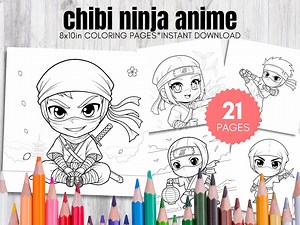 Chibi Ninja Coloring Book: 21 Kawaii Anime Pages (digital Download - Etsy
