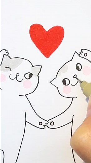 How to draw cute cats | Cute cat couple drawing