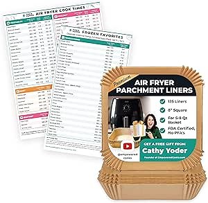 Cathy Yoder's Pine and Pepper Magnetic Air Fryer Temperature Chart Sheet Set and Air Fryer Liners, 125PCS 7.9inch Square