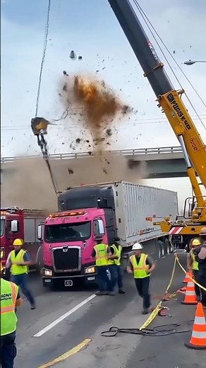 SHOCKING FOOTAGE: Semi-Truck Plunges onto Road During Failed Rescue Attempt! #fail #truck #engineer
