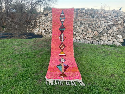 Custom Pink Moroccan Runner Rug – Handmade Berber Wool Hallway Runner With Geometric Tribal Design - Etsy