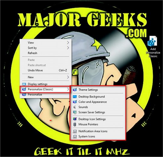 Add or Remove the Classic Personalize Context Menu