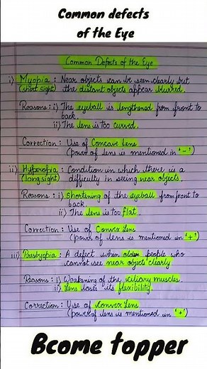 Common defects of Eye(Myopia,Hyperopia,Presbyopia) || Cbse/Icse