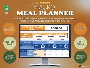 Macro Meal Planner Tracker With Calorie Calculator and Grocery List Automation Spreadsheet for Meal Planning, Tracking, and Shopping - Etsy Australia